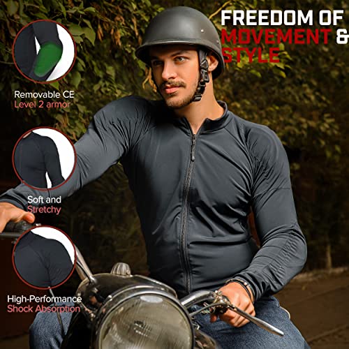 Wicked Stock Breathable All Seasons Motorcycle Riding Shirt For Men-Women With Ce (Certified) Protective Padded Shields Medium Gray #TOP3