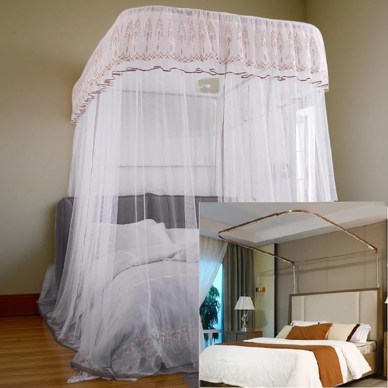 ABJA Premium U-Rail Bed Canopy Mosquito Net with Aluminium Frame, King Size (DIY Product)