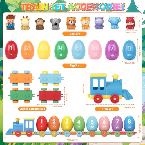 Image of Grarain Toddler Train Toy Set with Farm Animal Finger Puppets & Eggs, Montessori Educational Color Number Sorting Matching Learning Toys for Kids Boys Girls 1-3 Year Old, Fine Motor Gifts