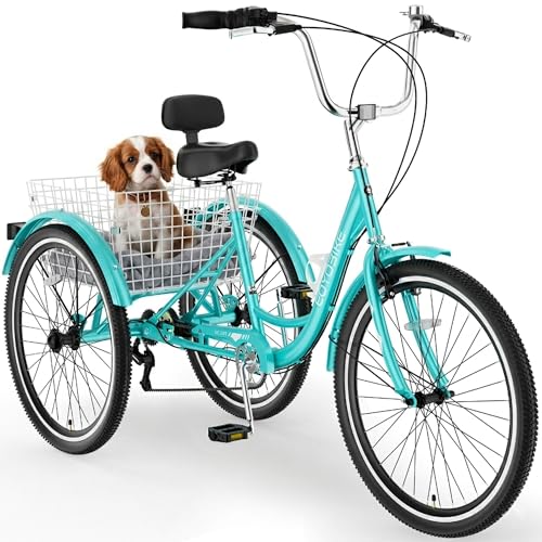 Image of Adult Tricycle, 7 Speed Adult Trike, 20 /24 /26 inch 3 Wheel Bike with Basket | Low Step-Through Frame, Wide Seat with Backrest, 350 lbs Capacity, Tricycle for Adults, Seniors, Women and Men