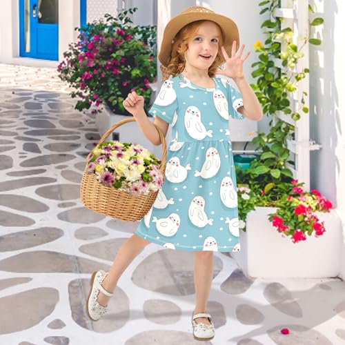 Cute Baby Seals Little Girls Short Sleeve Dress Casual Summer Party Skater Dresses for Kids 2-8T3