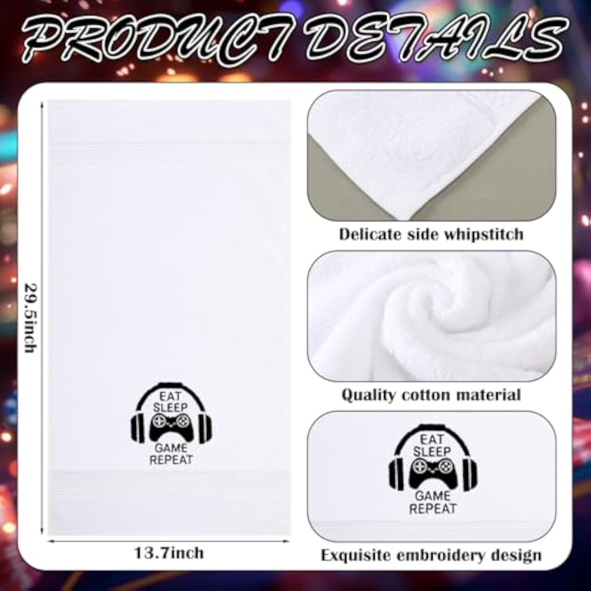 Gaming Hand Towels Set of 3, Embroidered Video Game Gnome