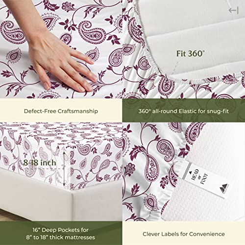 Mayfair Linen 100% Cotton Printed Bed Sheets - Paisley Printed California King Sheet Set - Hotel Luxury Sateen Weave Bedsheets - Deep Pockets - Breathable & Cooling Sheets For Cali Kings Size Bed #TOP5