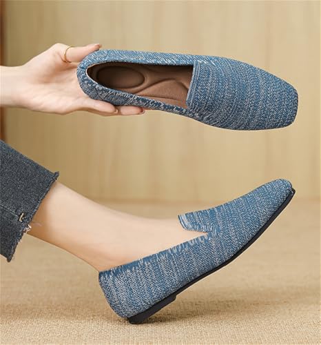 Knit Ballet Flats for Women Square Toe Knit Shoes Comfort Dressy Flat Mary Jane Shoes Lightweight Penny Loafers Slip On2
