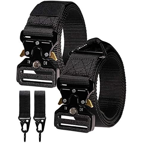 RBOCOTT Black Military Tactical Belt for Men Outdoor Nylon Web Work Belt and Gear Key Hook Set with Heavy Duty Quick Release Metal Buckle(Black1+Black2 125cm) Cover