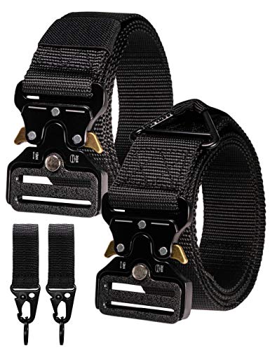 RBOCOTT Black Rigger Military Tactical Belt for Men Outdoor Nylon Web Belt and Tactical Gear Key Hook Set with Heavy Duty Quick Release Metal Buckleï¼ˆBlack1+Black2 125cmï¼‰