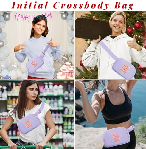 Image of COSHAYSOO Easter Birthday Initial Gifts for Teen Girls 5 6 7 8 9 10 11 12 13 14 Year Old Purple Fanny Pack for Girls Belt Bag Crossbody Travel Purse Unique Trendy Preppy Stuff Chenille Letter M