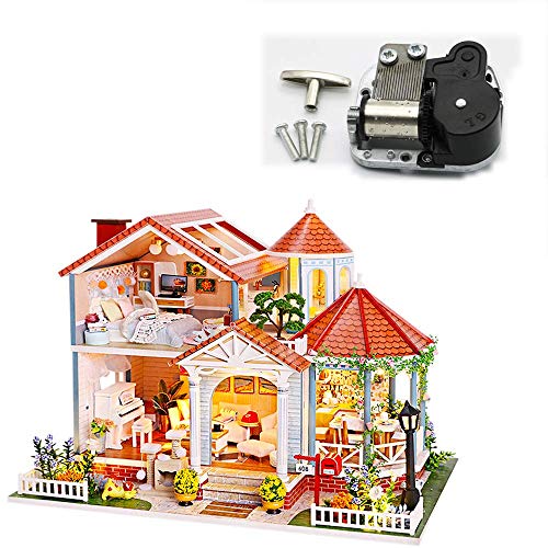 Hofgartenvilla Puppenhaus-Bausatz Im Europäischen Stil Mit Holzmöbeln DIY-Doppelschicht-Miniatur-Puppenhaus Mit Musik…