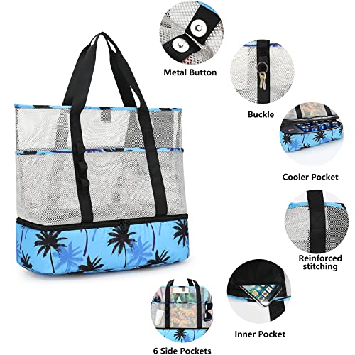 Image of Beach Bag with Cooler,Mesh Beach Bags for Women Sandproof for Pool and Swimming Travel Daily with Durable 8 Pocket