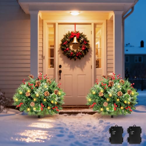 Lewondr Set of 2 Prelit Pathway Christmas Trees, 20.87" Outdoor