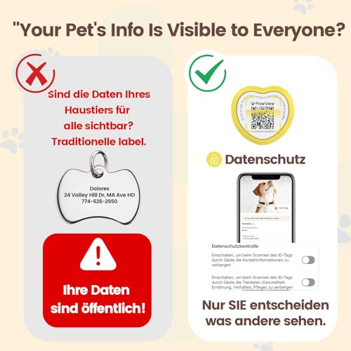 PawView Personalisierte Silikon Hundemarke qr code & NFC-wasserdichte, geräuschlose Für kleine, mittelgroße und große Hunderassen mit Online-Profil,Gegen Verlust,Finder Scannt ohne App DE