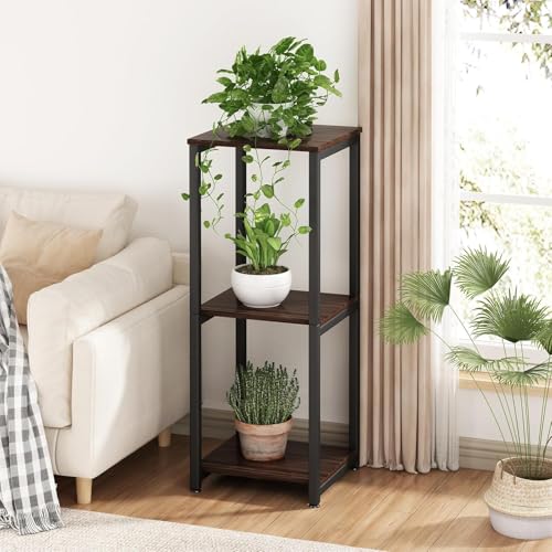 Image of Brown Art Shoppee Plant Stand Indoor Outdoor,Tall Metal Plant Stands, 3 tier Flower Pot Plant Holder, Modern Plant Shelf for Corner Living Room Garden Balcon (Black & Brown)