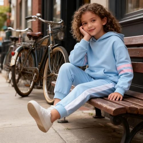 Image of 2025 Girls Sweatsuit Set Cute Hooded Sweatshirt & Jogger Pants with Pocket Casual Outfuts Set