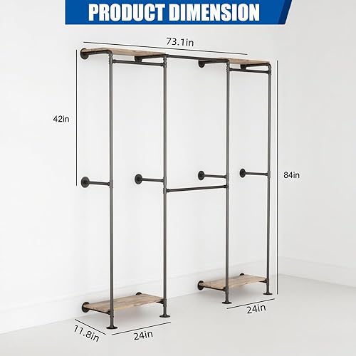 Miniatura 2 de KaKaBB Perchero industrial de tubería, perchero de pared para colgar ropa, perchero de esquina ajustable con estantes, sistema de armario para