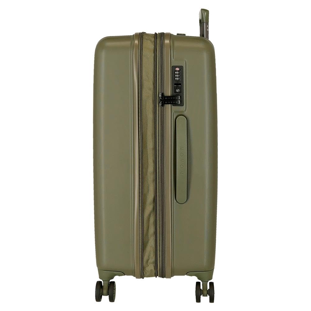 Movom Wood Walizka kabinowa, średnie, duże i zestawy, sztywne ABS zamknięcie TSA, 4 podwójne koła wysuwany bagaż podręczny Joumma Bags, khaki, 52x75x33 cm, Duża walizka 75