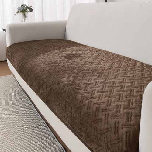 Image of HOKIPO Premium Velvety Quilted Anti-Slip Sofa Cover Mats for L-Shape & 1 /2 /3 Seater Sofa | Make Your Own Sofa Cover Set, 'Softline Quilted Series' 70(W) x 240(L) cm | Chocolate Brown (AR-6320-BR)