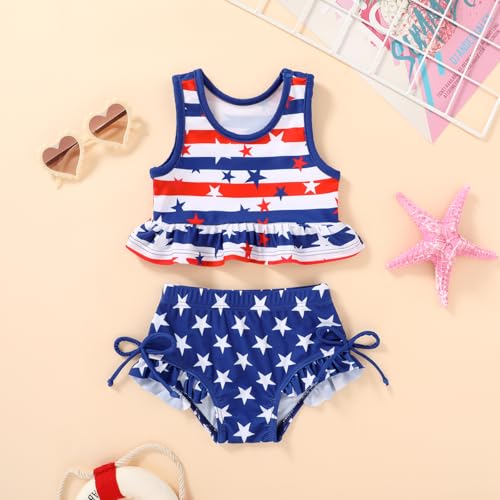 Image of HAPPYMA Baby Swimsuit Toddler Girl Bathing Suit Summer Stripe Bikini Set Beach Two Piece Swim Wear