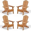 VINGLI Folding Adirondack Chairs Set of 4, Wood Adirondack Chair for Outdoor, Foldable Fire Pit Chairs for Patio, BBQ, Porch, Yard, Pool