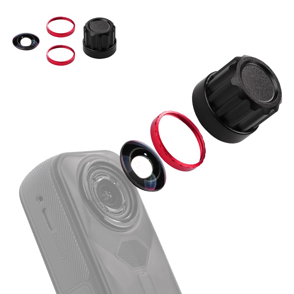 Jakoly Lens Replacement Kit for Insta360 X5, Portbale [1 Pcs] Optical Glass Cover with Removal Tool + 2 Red Base, Easy Installation, Lens Camera Kit for Insta 360 X5 Accessories
