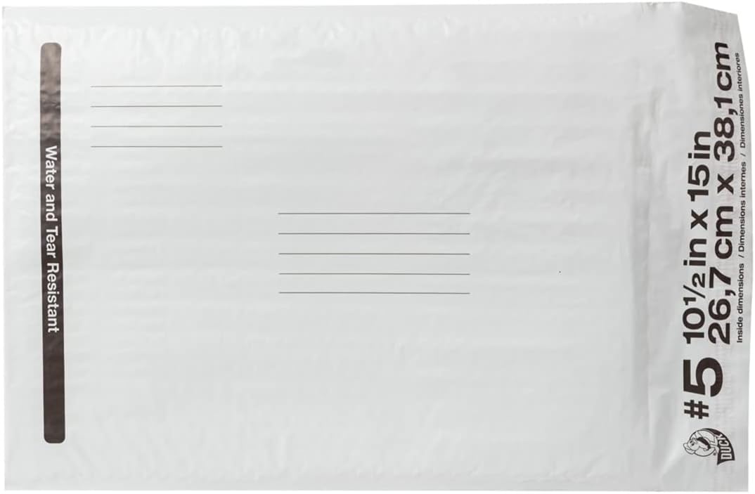 Duck Brand #5 Poly Bubble Mailer, 10.5" x 15", White, 25-Pack