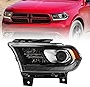 FIONE - For Dodge Durango Headlight Assembly 2016 2017 2018 2019 2020 Replacement Halogen Chrome Interior Headlamps with LED daytime running lights Left Driver Sides 68299131AF 20954660