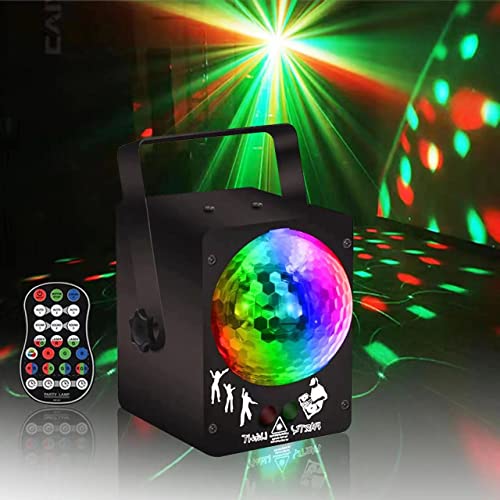 RGB Disco Ball+Party Light 2 in One Sound Activated DJ Disco Lights, Flasing Strobe Light with Remote Controller for Rave Parties Indoor&Outdoor, Holidays,Karaoke,Wedding