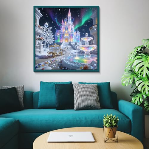 Rompecabezas Aurora Crystal Castle para adultos 1000 piezas, Palacio mágico, escena nocturna de nieve con fuente arcoíris y fantasía, arte de cuento de hadas desafiante y soñador para decoración de pared miniatura 5