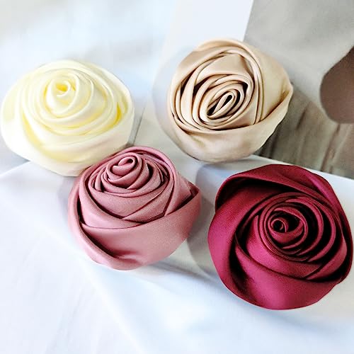 Image of Fabric Rose Flower Brooch Pin for Women Girls Elegant Camellias Clip Corsage Jewelry Wedding Party Dance Banquet Pins for Lady Shirt Collar Clothing Accessories Brooches Fashion Silk Gifts Celebration Favors