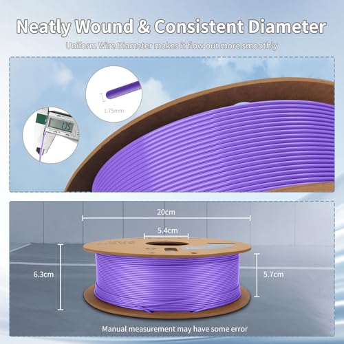 Image of 3DHoJor 3D Printer Filament Basic PLA Filament 1.75mm 300mm /s 1kg Cardboard Spool Dimensional Accuracy + /- 0.03 mm Fit Most 3D FDM Printer-Grape Purple