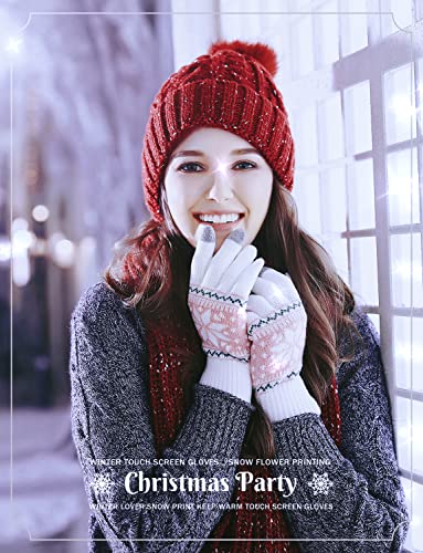 Höter Winter Touch Screen Gloves Snow Flower Printing Keep Warm For Women And Men #TOP5