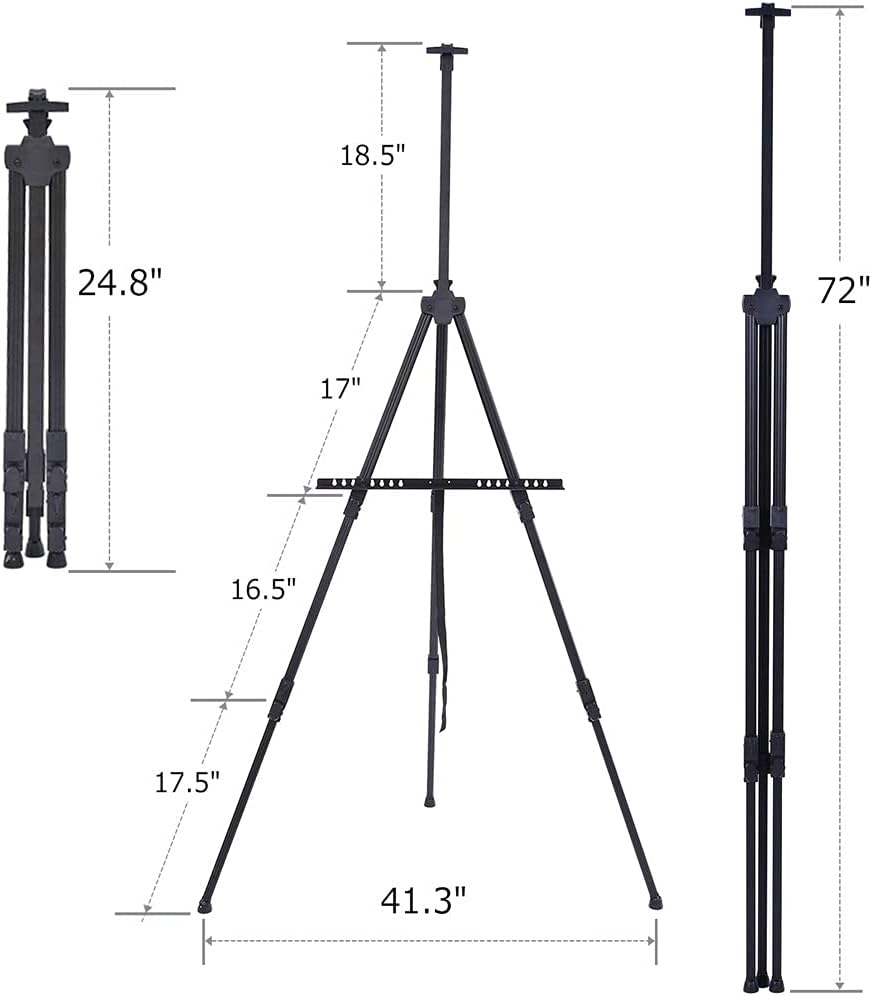 HBJWOV Portable Adjustable Metal Sketch Easel Stand Foldable Travel Easel Aluminum Alloy Easel Sketch Drawing for Artist Art Supplies