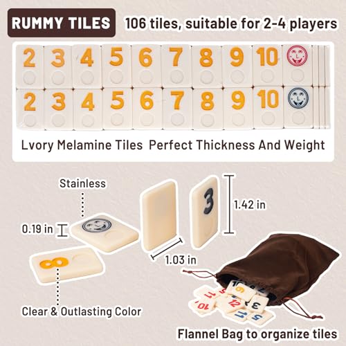 Juego Rummy Cube con 4 estantes de madera y 106 fichas miniatura 4