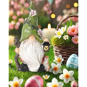   Hand-Painted-Resin-Garden-Gnome-with-Squirrel-Figurine-91-Tall-Summer-and-Spring-Decorations-for-Home-Yard-and-Garden-Unique-Gnome-Gifts-for-All-Ages-Green