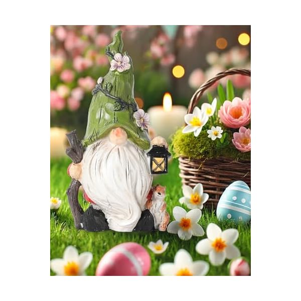   Hand-Painted-Resin-Garden-Gnome-with-Squirrel-Figurine-91-Tall-Summer-and-Spring-Decorations-for-Home-Yard-and-Garden-Unique-Gnome-Gifts-for-All-Ages-Green