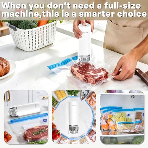 Image of Handheld Vacuum Sealer, 60000Pa Max Suction Seals in 10s, 0.8 lb Portable and Cordless, USB-C Rechargeable, 140 Uses per Charge, for Food Storage, Sous Vide, Valve Bags and Containers