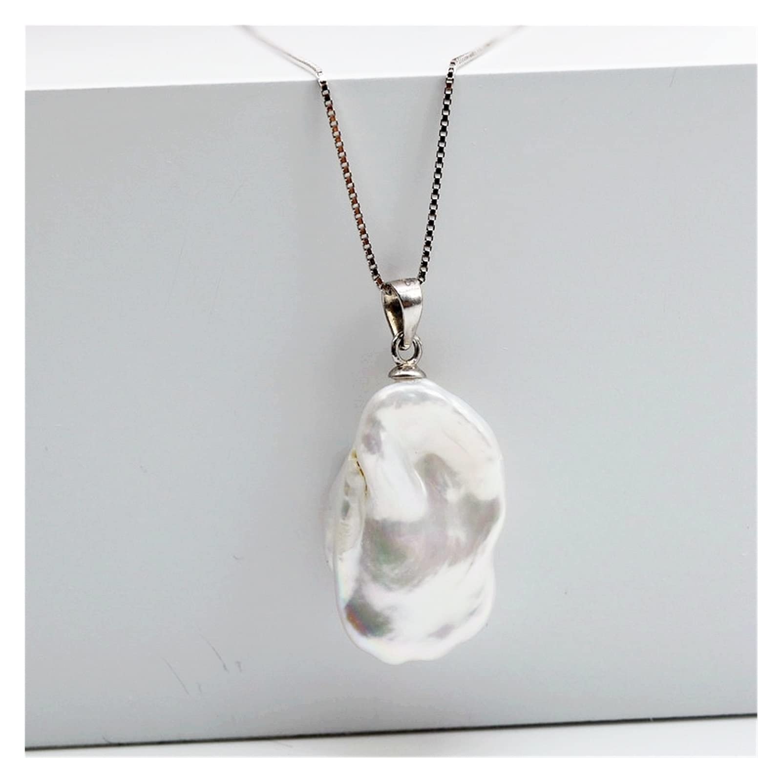 Collane da donna Collana con ciondolo ragazza, stile barocco, perla piatta irregolare, collana in argento sterling 925, collana in argento da donna accessori alla moda
