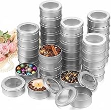 TecUnite 200 Pack 2 Ounce Metal Tin Cans Round Empty Container Salve Tins with Clear Lid for Kitchen, Office, Candles, Candies