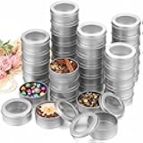 TecUnite 24 Pack 2 Ounce Metal Tin Cans Round Empty Container Salve Tins with Clear Lid for Kitchen, Office, Candles, Candies