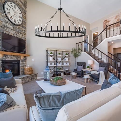 53 Inch Large Black Wagon Wheel Chandelier 30-Light Farmhouse Wagon Wheel Chandeliers Round Industrial Ceiling Light fixtures for Outdoor Porch high Ceilings Living Dining Room Foyer Entryway by ZBMYRBZJ - Image 9