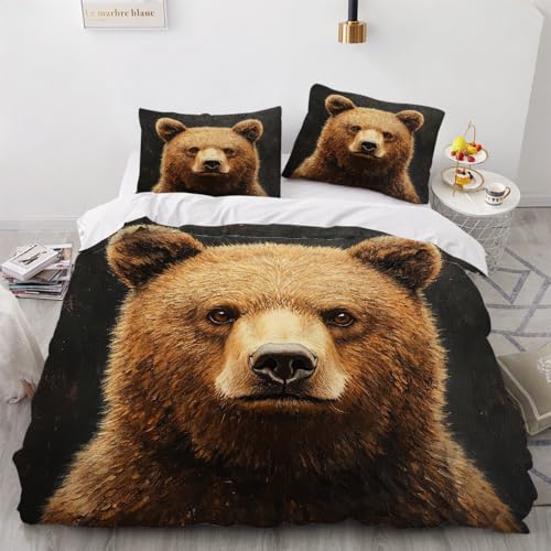 Oso Animal Funda Nordica Cama 90/105 Juvenil,Fundas para Edredón 135X200 con Cremallera,con Funda De Almohada,3D Microfibra Juego De Ropa De Cama para Niños,A14