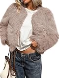 ELLEVEN Faux Fur Coats for Women Furry Cropped Winter Jacket Outerwear Fall Clothes Fuzzy Fleece Trendy Warm Casual Cardigan Abrigos de Mujer Invierno en Oferta Khaki X-Small