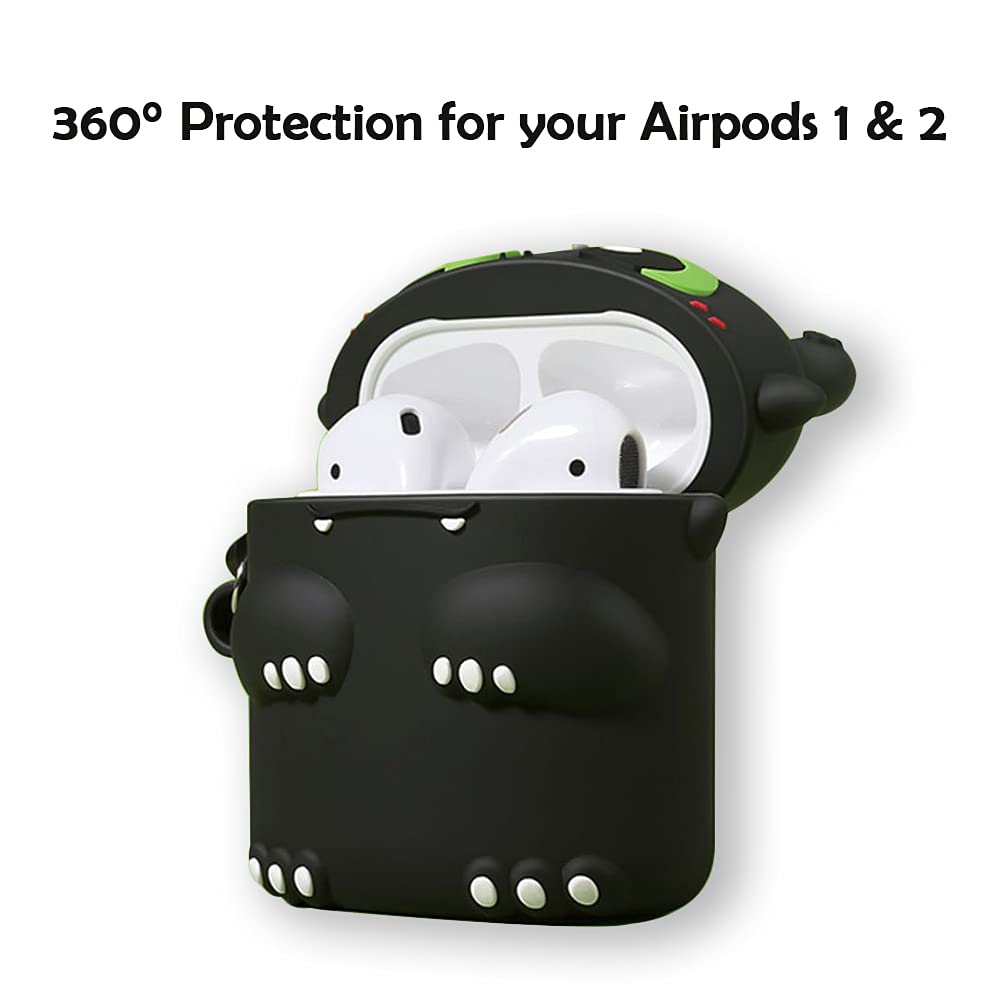 Silicone Protective Case for Airpods: AIYAAIYA 3D Cartoon Cute Night Evil Creative Appearance Kawaii Fun Waterproof Shockproof for Airpod Wireless Headset Charging Box Cover with Keychain