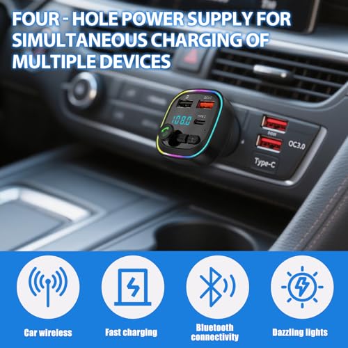 Transmisor FM Bluetooth para Coche, Adaptador de Manos Libres con 2 USB 5V/3A, QC 3.0+Tipo C 20W PD, Llamadas Manos Libres, MP3 Estéreo Música Coche - imagen 4