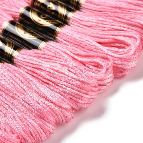 Image of FASHEWELRY 10 Skeins Embroidery Floss Friendship Bracelet String Threads 6-Ply 0.5mm Hot Pink Cross Stitch Embroidery Thread for Sewing Bracelet Making Stitching Crafts