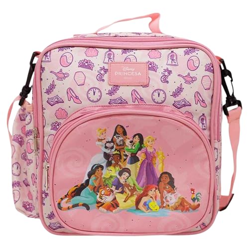 Zonacriativa - Mochila Lancheira Princesas Disney | Compartimento principal térmico, alça transversal removível e bolso para garrafa | Lanches frescos
