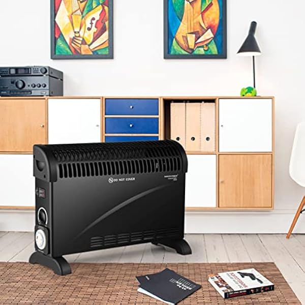 DONYER POWER Riscaldatore elettrico a convettore 2000 W con termostato regolabile e timer 24 HR, nero