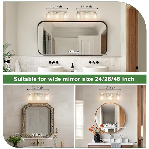 Image of DORESshop Nickel Bathroom Vanity Light Fixture Over Mirror 17 Inch 3-Light