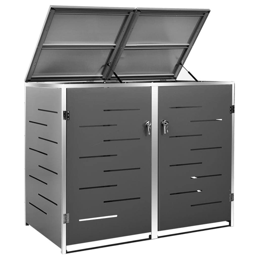 KOIECETA Mülltonnenbox für 2 Tonnen Abschließbar Rostfrei Müllbox Mülltonnenverkleidung Mülltonne Müllcontainer Gartenbox 138x77,5x115,5cm Edelstahl Anthrazit