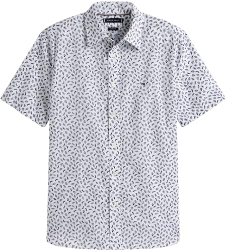 Tommy Hilfiger Herren Hemd Linen Blend Kurzarm, Mehrfarbig (White/Preppy Navy), S – Ansicht 4