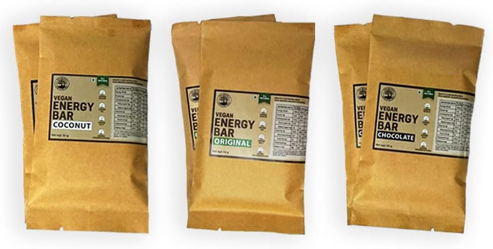 Peepal Farm Handmade Vegan Energy Bars Pack of 6 (50g each) | Original + Coconut + Chocolate | No Added Sugar or Preservatives or Artificial Flavours